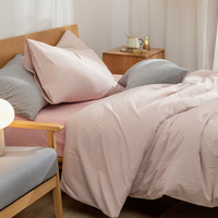 Parure de lit 4 pièces en coton lavé 200TC, style européen, rayures teintes en fil, bio et écologique, taille King, toutes saisons, OEM