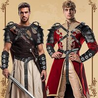 Mittelalterliches Leder-Herrenkostüm-Set: Piratenhemd Wikinger-Umhang Gürtel Schulterpanzer Schwerttasche für Cosplay, Wikinger LARP