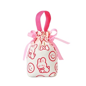 Luxury Boutique Canvas <b>Drawstring</b> <b>Bag</b> with Ribbon Handle Customized Printed Wedding Candy Jewelry Packaging Pouch - Product Image 1