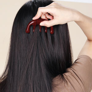 Maßgefertigter Fünf-Zahn-Breitzahnkamm aus Kunstharz mit Holzmaserung, Akupressur-Kopf-Meridian-Kopfhaut-Guasha-Massagewerkzeug - Product Image 4