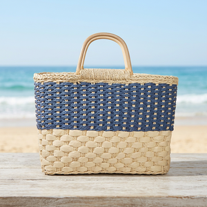 High Demand Jute Woven Women's Fashion Handbag Premium <b>Snake</b> Skin Texture Paper Lined Double Handles Chain Strap 2-2.9L Capacity - Product Image 1