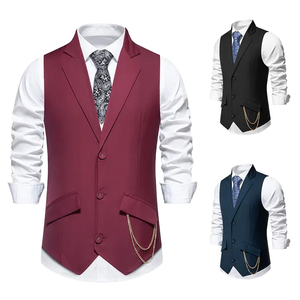 Chaleco de Traje Formal para Hombre, Color Rosa, Transpirable, de Lana, Cuello en V, Reversible, con Botones, Estilo Chino, 5 Botones, Corte Regular - Product Image 1