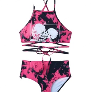 Conjunto de bikini triangular de 2 piezas para mujer, traje de baño personalizado 3D sin espalda, tanga con cordones, halter con decoración de cristal, traje de baño con estampado animal - Product Image 5