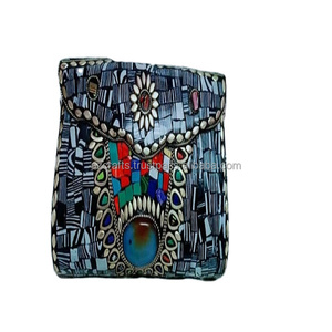 GREY MOSAIC WOMENS CHAIN ETHNIC BAG CLUTCH BOX <b>METAL</b> PURSE EVENING HANDBAG <b>WALLET</b> MANUFACTURE a Z CRAFTS - Product Image 4