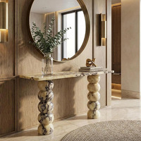 Table console moderne en marbre, base croisée demi-lune, table de luxe en pierre pour salon et hôtel, vente en gros directe usine, usage mondial
