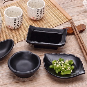 Japanese Restaurant Tableware Sushi <strong>Serving</strong> Leaf Shaped Black Melamine Side Dish - Product Image 4