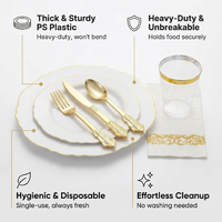 Assiettes, gobelets et couverts jetables pour mariages, fêtes et pique-niques – Assiettes en plastique blanches à bord doré, écologiques, robustes, modernes et luxueuses