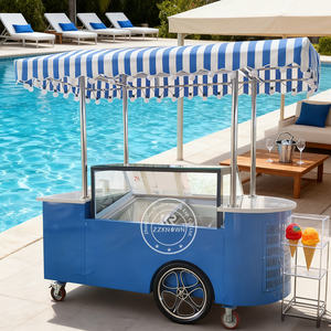 Customized LOGO Ice Cream Cart Food Truck Trailer <strong>Beach</strong> Italian Mobile Ice Cream Push Cart Trailer with Wheels - Product Image 4