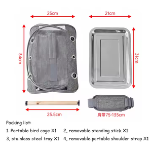 Kuş papağan seyahat taşıyıcısı taşınabilir kuş kafesi paslanmaz çelik tepsi çıkarılabilir ahşap standı sopa ve uzun omuz askısı çantası - Product Image 6