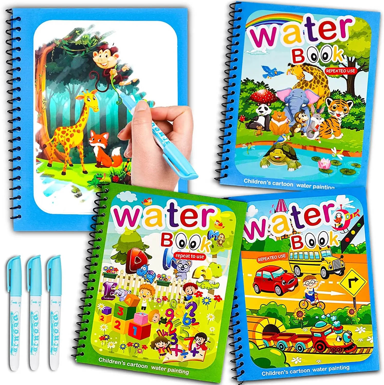 Hot-selling Reusable children's cartoon water Doodle Book With Pen for Kids Magic Water ink Drawing Painting Book