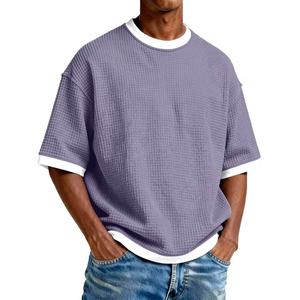2026 Summer Men Crew Neck Color Block T <b>Shirt</b> Loose Casual Short Sleeve Sports Tee - Product Image 3