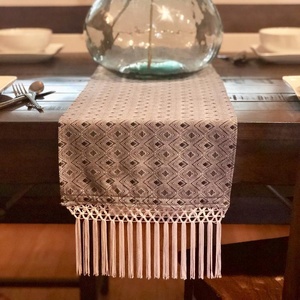 Bohemian Geometric Pattern Linen <b>Table</b> <b>Runner</b> With Tassels Woven Home Decor - Product Image 1
