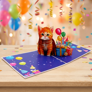 Carte pop-up 3D faite à la main, découpe de papier personnalisée, chaton de dessin animé, décoration de fête d'anniversaire, forme personnalisée, cadeau artisanal découpé - Product Image 3