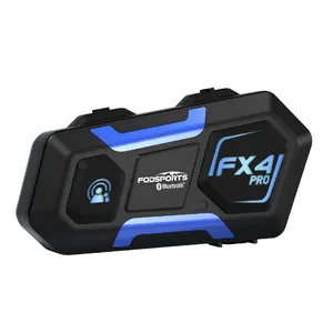 Fodsports FX4 Pro interkom sepeda motor, helm interkom Bluetooth sepeda motor, Headset helm 4 arah