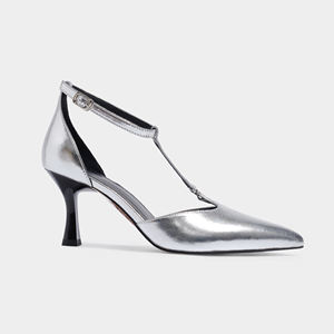 Chic Stiletto con cinturino a T in argento pump <span class=keywords><strong>scarpe</strong></span> da festa a punta con tacchi sottili per la moda estiva e autunnale - Product Image 2