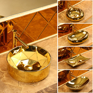Gold Ceramic Countertop <b>Basin</b> <b>Round</b> Durable Sink For Bathroom - Product Image 4