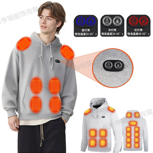 Sweat-shirt chauffant électrique à capuche pour homme, en polyester et coton tricoté, chaud pour l'hiver, vêtement d'extérieur avec deux zones de contrôle. - Product Image 1
