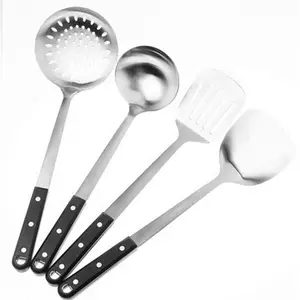 Household Long Plastic Handle Wok cooking Spatula turner with soup ladle and stainless steel slotted turner