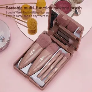 Professional 5Pcs Portable Small Makeup Brush Travel Makeup Brushes Set with Mirror Case