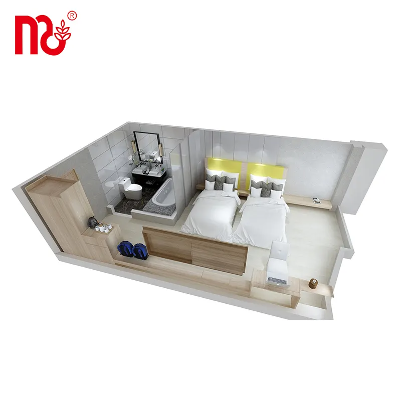 Fábrica OEM ODM Villa Dormitorio Hotel Muebles Top Juego de baño Panel moderno Dormitorio Camas de madera o metal y más, madera Hoteles de 3-5 estrellas