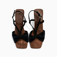 Sandales à bride arrière pour femmes, bout carré, nœud en satin, talon aiguille, logo personnalisé, faible MOQ, vente en gros, rehaussement de la silhouette – Fabrication OEM/ODM