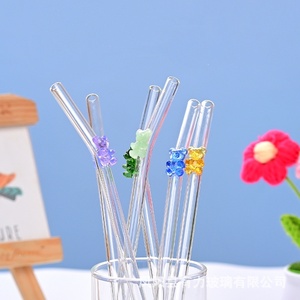 Thân Thiện Với Môi 8Mm Tùy Chỉnh Trong Suốt Tái Sử Dụng Chống Nhăn Borosilicate Gấu Quyến Rũ Cong Thủy Tinh Rơm Với Bong Bóng Cho Uống - Product Image 5