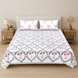 100% Hand Block Print Cotton Bedsheet Set | Floral Indian Jaipur Bedspread with <b>Pillow</b> Covers Boho Queen King <b>Flat</b> Sheet - Product Image 1