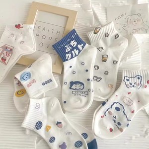 <b>White</b> Women's Ankle Socks Summer Thin Breathable Cute Cartoon Print Low Rise Short Socks For Students Sports Casual Wear - Product Image 2