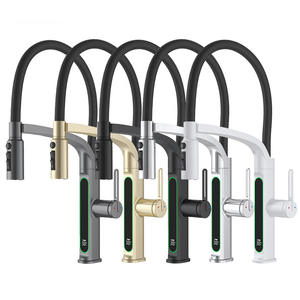 Robinet de cuisine à tirette gris anthracite en alliage de zinc, eau chaude et froide, trois sorties, robinet universel rotatif pour éviers et lavabos, vente en gros - Product Image 1