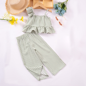 Offerta Estiva: Set di Abbigliamento per <span class=keywords><strong>Ragazze</strong></span> 2 Pezzi, Top Corto e Pantaloni Larghi con Motivo a Righe, Moda Elegante per Bambine - Product Image 4