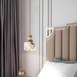 Lámpara Colgante Minimalista Cromada, Redonda, LED, Altura Ajustable, Lámpara de Noche para Dormitorio, Luz Blanca Cálida 3500K, E27, Control por Interruptor - Product Image 2