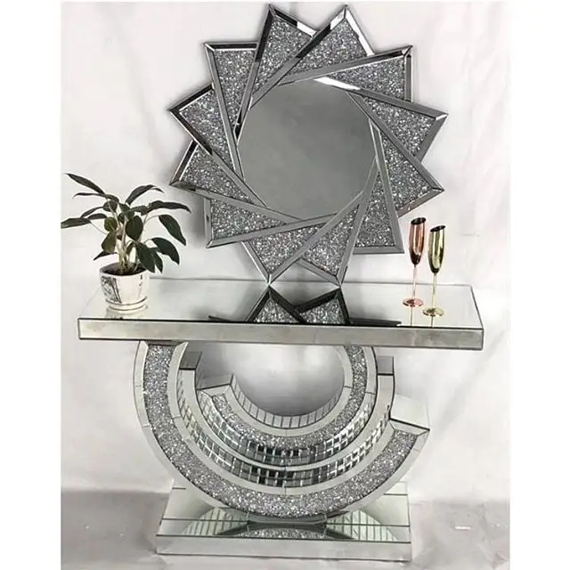 Miroir en verre étincelant pour la maison, meuble en diamant écrasé, table avec miroir moderne