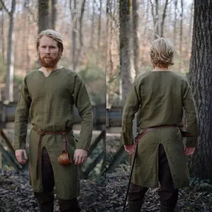 Volwassen Mannen Middeleeuwse Ridder Krijger Kostuum Tuniek Kleding Norman Chevalier Vlecht Viking Pirate Saxon Top Shirt