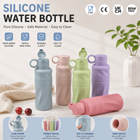 Nouvelle arrivée : Gourde en silicone avec couvercle à clapet et poignée de transport, bouteille réutilisable pour enfants, idéale pour les voyages en plein air
