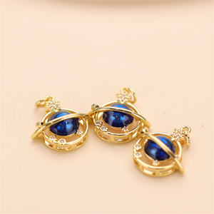 2025 New Planets Design Cubic Zirconia Brass Gold Plated Pendant, Blue Enamel Charm for DIY Necklace Bracelet <strong>Jewelry</strong> <strong>Supplies</strong> - Product Image 3