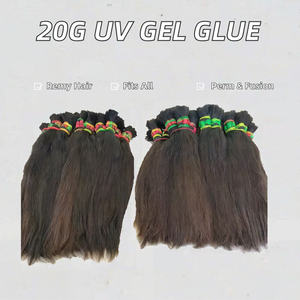 Colle à extensions capillaires professionnelle V Light UV Gel 20g, noire, transparente, marron, pour cheveux indiens Remy double drawn en vrac, 10 pouces - Product Image 2