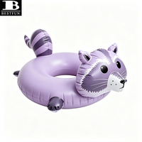Bouée gonflable en vinyle durable 3D en forme de raton laveur, couleur violet pastel esthétique, pour activités aquatiques en lac et piscine