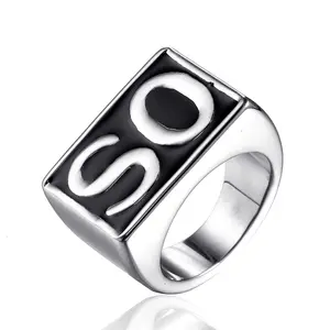 Stainless Steel Men's Punk Retro Fashion Personality Overbearing Ring Exaggerated Enrrave Letters NOSO Titanium Steel Retro Ring