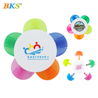 Stylo surligneur personnalisé avec logo, 5 couleurs, fleurs, plastique, non effaçable, imprimé UV, pointe de pinceau oblique détachable, fournitures scolaires, marqueur