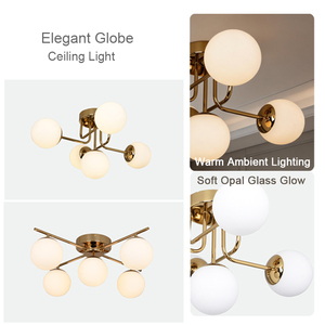 Lámpara de techo moderna y elegante con marco dorado y pantallas de vidrio opal, ideal para interiores modernos, sala de estar, comedor y dormitorio. - Product Image 6