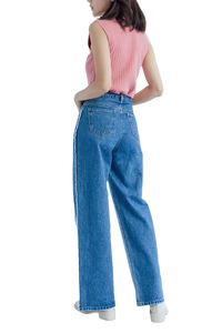 100% algodón transpirable Casual Streetwear pantalones vaqueros sueltos de pierna ancha para mujer - Product Image 4