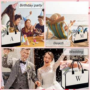 Hot Work Beach Wedding Ladies Double Stitched 13 Oz Embroidered <b>Initial</b> Canvas <b>Tote</b> <b>Bags</b> With Pockets and Zipper - Product Image 5
