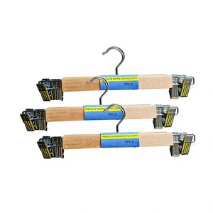Cintres à pinces en bois pour pantalons et jupes, 23 cm, 3 pièces par carte, antidérapants, gain de place, type crochet - Product Image 1