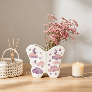 <span class=keywords><strong>Vaso</strong></span> Moderno <span class=keywords><strong>in</strong></span> Ceramica Bianca a Forma <span class=keywords><strong>di</strong></span> Farfalla per Piante Idroponiche, Decorazione da Tavolo <span class=keywords><strong>in</strong></span> Viola e <span class=keywords><strong>Rosa</strong></span> - Product Image 5