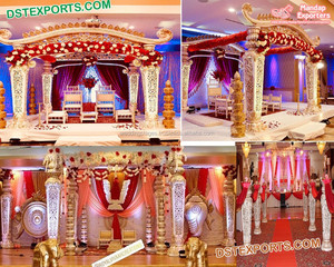 Exclusive Wedding Wooden Look FRP Mandap Traditional Hindu Wedding Fiber Mandap Fiji Royal Wedding <b>Square</b> FRP Mandap <b>Set</b> Canada - Product Image 2