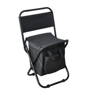 <b>Folding</b> <b>Stool</b> With Backrest 35x28x58cm Insulated Cooler Seat For Camping Outdoor Use Black Steel Oxford Cloth - Product Image 1