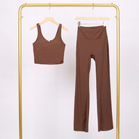 Ensemble de yoga 2 pièces pour femme, respirant, effet seconde peau, avec soutien-gorge de sport push-up à maintien renforcé et effet embellissant le dos, et pantalon évasé, tenue d'entraînement