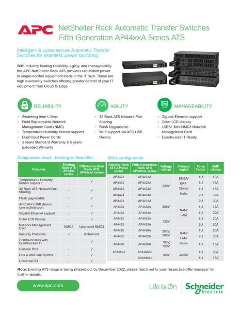 APC AP4422A Three Phase DC UPS Cabinet Socket ATS Dual-way Switching 1U Rack-mounted Automatic Transfer Switch 8400VA