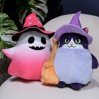 En gros, Poupée en peluche fantôme douce et moelleuse, fantôme dégradé et balai de sorcière avec chat pour décoration festive, cadeau d'Halloween pour enfants