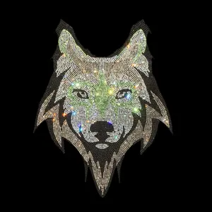 Top quality shiny wolf crystal motif hotfix rhinestone transfer wolf custom made with rhinestones